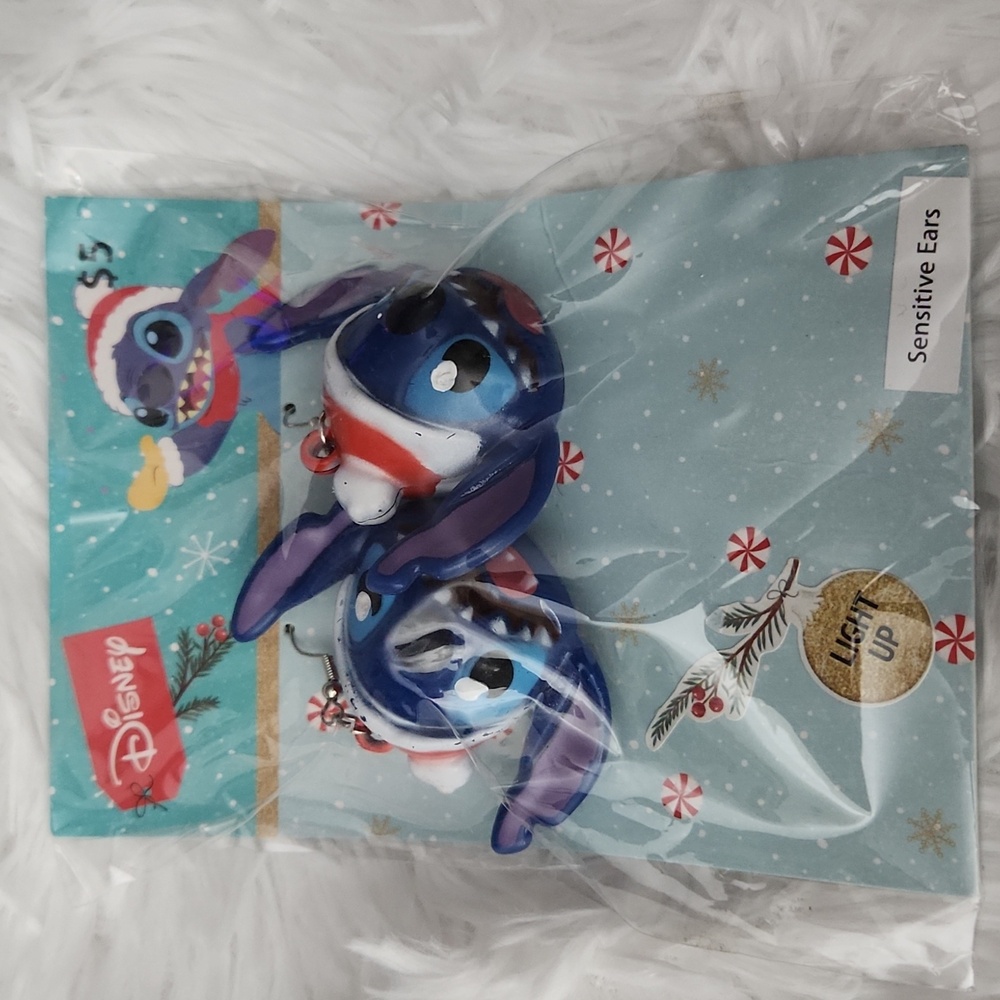 Disney Blue and Red Stitch Holiday Earrings